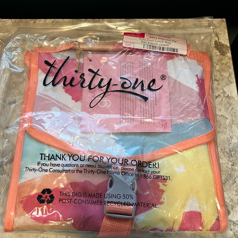 Thirty-one Fold-over Lunch Bag, watercolor pop design. Brand new!